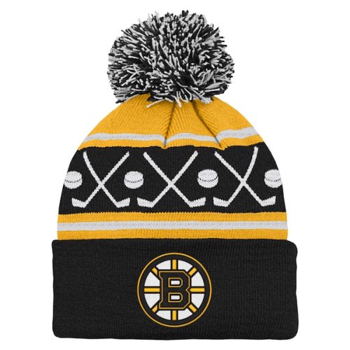 Infant Boston Bruins Black Face-Off Cuffed Knit Hat with Pom