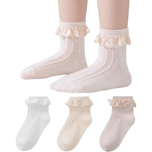 EPEIUS Baby Lace Socks Newborn Girl Eyelet Ruffle Frilly Socks Soft Breathable Seamless Cotton Sox 0-6/6-12/12-24 Months