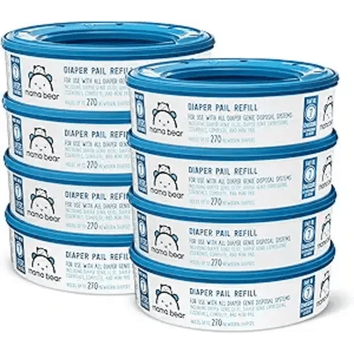 Mama Bear Diaper Pail Refills for Genie Pails, Unscented, 2160 Count (8 Packs of 270)