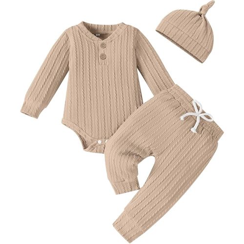 Newborn Infant Baby Girl Clothes Infant Girl Outfits 3pcs Long Sleeve Ribbed Romper Fall Winter Outfits 0-18 Months