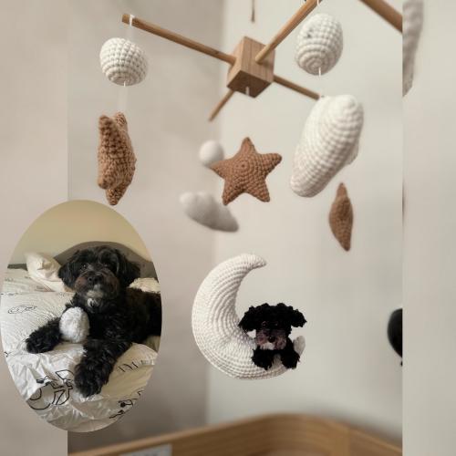 Personalized Dog Baby Mobile, Crochet Baby Mobile, Puppy Nursery Decor, Crib Mobile, Nursery Mobile, Baby Shower Gift, New Mom Gift