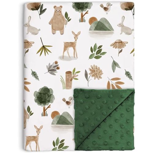 Woodland Baby Blanket for Girls Boys, Soft Double Layer Minky with Dotted Backing, Forest Animals Theme Toddler Nursery, Newborn Infant Crib Bedding, Receiving Blankets, 30"x40"