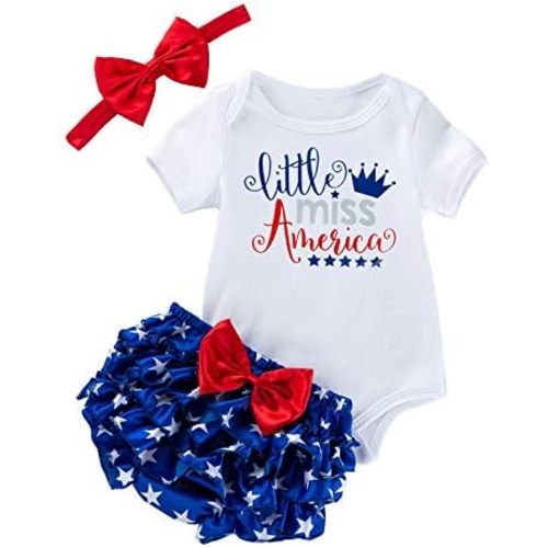 BeQeuewll Infant Newborn Baby Girl 4th of July Outfits Letter Romper Tutu Bloomers Shorts Set Independence Day Summer Clothes