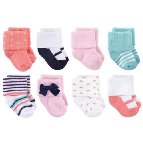 Little Treasure Basics Infant Baby Cozy Terry Socks 8-Pack, Shimmering Coral, 0-6 Months