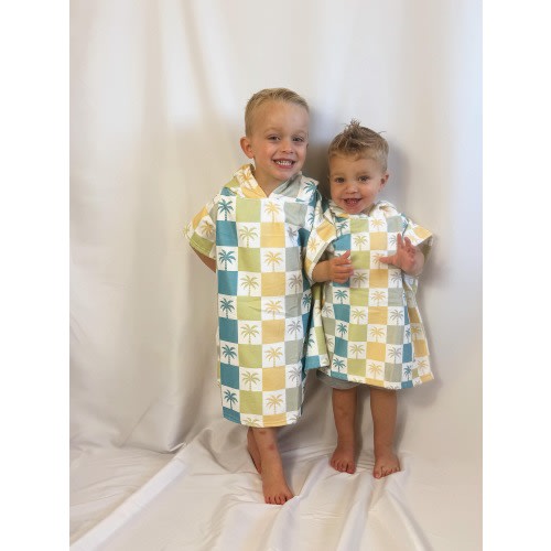 Palm Tree Checker Hooded Beach Towel, Bath Towel, Child Towel, Baby and Infant Towel, Poncho, Soft Towel, Beach towel for kids
