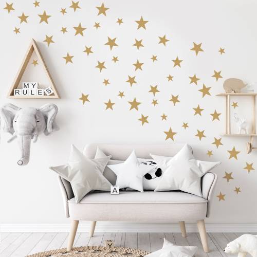 Gold Stars Wall Decals, Star Decals,  Multi sized 5 Point Star Vinyl Wall Decals, Baby Nursery Wall Decor