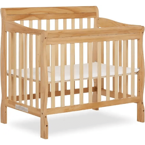 Dream On Me Aden 4-in-1 Convertible Mini Baby Crib in Natural, GreenGuard Gold & JPMA, Sustainable Pinewood, Non-Toxic Finish, 3 Mattress Heights, Converts to Mini Day & Twin-Size Bed