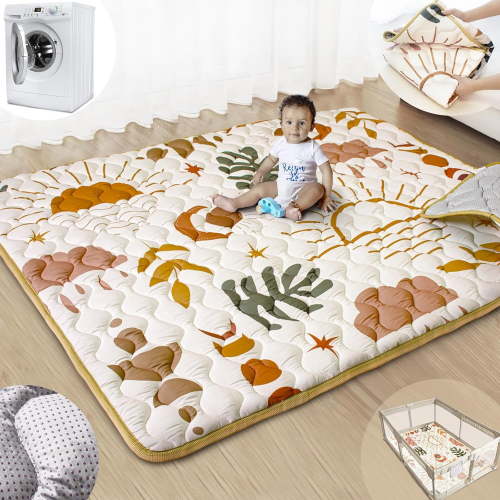 Beavtaens Baby Play Mat for Floor, Fits 71x59 Playpen, Non-Slip, Soft for Infants, 0-4 Years (Nature)