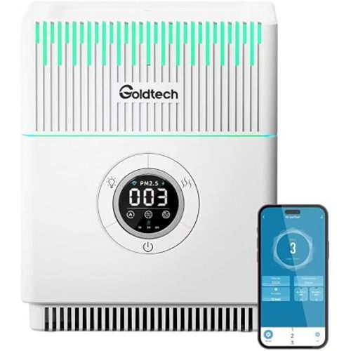 Air Purifier and Humidifier Combo for Bedroom Up to 250Ft²,H13 True HEPA Filter,humidifier and air purifier in one with Smart WiFi,800ML Water Tank,LED Light,Air Purifier for Bedroom,Office