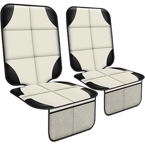 Car Seat Protector 1 Pack Car Seat Cushion Mat Thickest Padding,Waterproof 600D Fabric Car Seat Covers for Non-Slip Backing Mesh Pockets for Baby and Pet (Beige, 2 Pcs)
