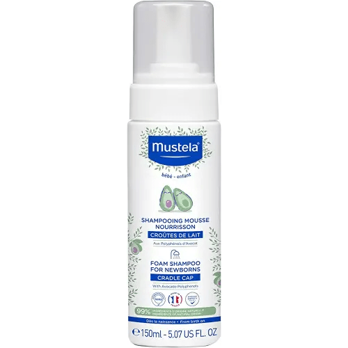 Mustela Cradle Cap Foam Shampoo for Newborn - Baby Shampoo with Natural Avocado - Tear-Free & Fragrance-Free - 5.07 fl. oz.