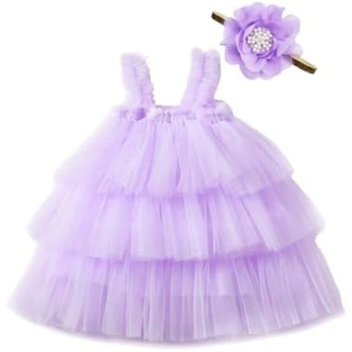 Bow Dream Baby Girl Dress, Tutu Dress with Flower Headband Weddings, Parties
