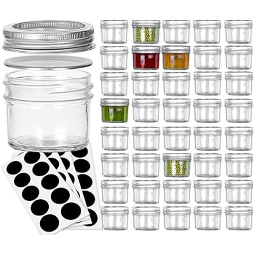 Mason Jars, 4OZ Canning Jars With Regular Lids and Bands, Ideal for Jam, Honey, Wedding Favors, Shower Favors, DIY Spice Jars, 40 PACK