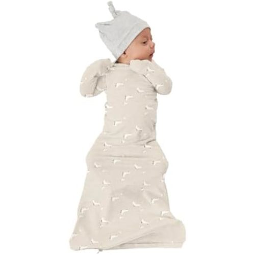 GUNAMUNA Unisex Baby Gown Sleeper, Night Gown with Diaper-Zipper for Easy Changing, Newborn to 3 Months