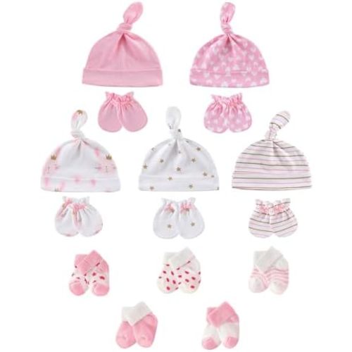 Baby Hats Mittens and Socks Set Soft Cotton Newborn Hat Glove for Boys Girls 0-6 Month