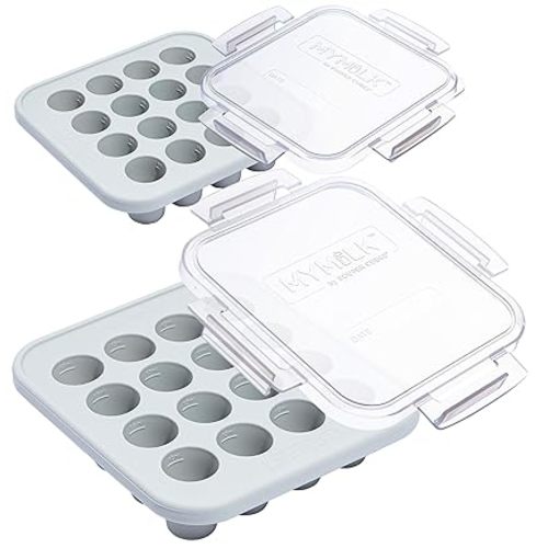 Souper Cubes MyMilk 1/2 oz. Silicone Breast Milk Freezer Trays, Each Pure Platinum Food-Grade Silicone Tray Holds 8 oz., Perfect For Baby Food Freezer Storage, Purees, and More - Gray - 2-Pack