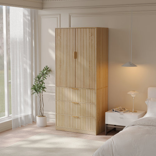 Ebern Designs 70.9''h X 29.9''w Freestanding Wooden Wardrobe Armoire With Mirror And 3 Drawers & Reviews | Wayfair