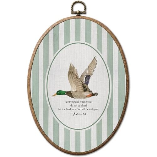 Sufamb Christian Mallard Duck Oval Framed Wall Art Decor 8.6x11.4 Inch