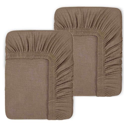 2 Pack Muslin Crib Sheets for Standard Crib Mattress 52" x 28", Taupe | 100% Cotton, Soft Breathable Crib Mattress Protector for Baby Girls & Boys, Deep Pockets (9’’) for Secure Fit