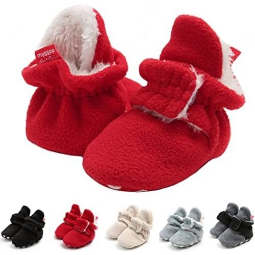 Ohwawadi Infant Baby Boys Girls Slippers Cozy Fleece Booties Soft Bottom Warm Cartoon Socks Newborn Crib Shoes