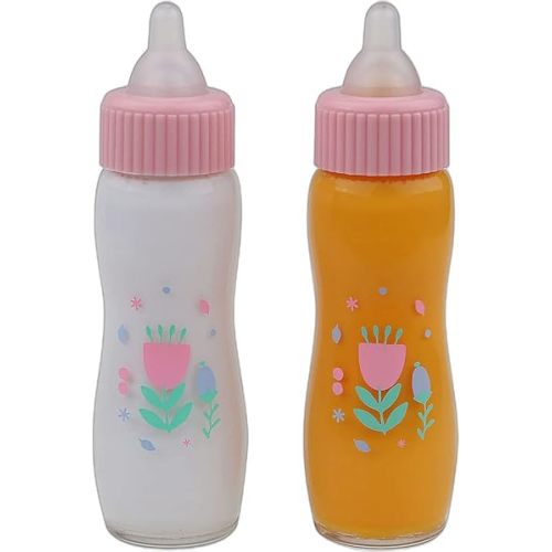 JC Toys Deluxe Disappearing Magic Bottles | Fits All Dolls | Milk and Juice | Flower Theme | Ages 2+ , Pink