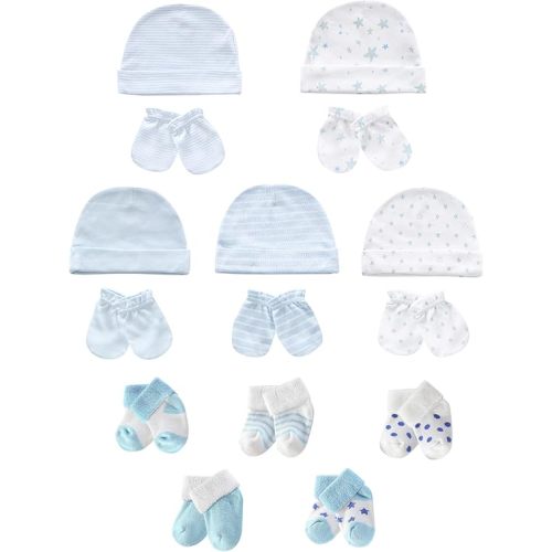 Baby Hats Mittens and Socks Set Soft Cotton Newborn Hat Glove for Boys Girls 0-6 Month