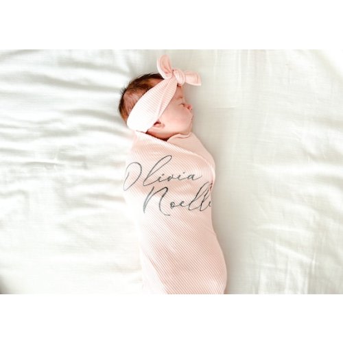 Personalized Baby Swaddle Set: Ribbed Knit Blanket, Newborn Headband, Monogrammed, Headwrap or Headband - Etsy