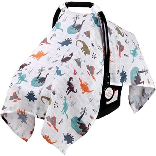 Rquite Car Seat Cover Baby Boy, 100% Cotton Muslin Infant Carseat Canopy