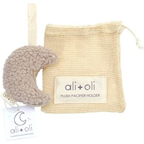 Ali+Oli Plush Pacifier Holder (Moon-Sand) Soft Binky Holder for Babies, Plush Holder for Pacifiers, Cute Baby Binkies Plush Holder, Pacifier Holder for Baby Boys & Girls, Baby Toy with Cute Decor