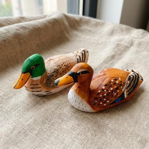 Lucky Duck Couple Figurine | Mallard Drake and Hen Wood Carving | His and Hers Anniversary Gift | Desk Pet Pair | Rustic Wedding Decor
