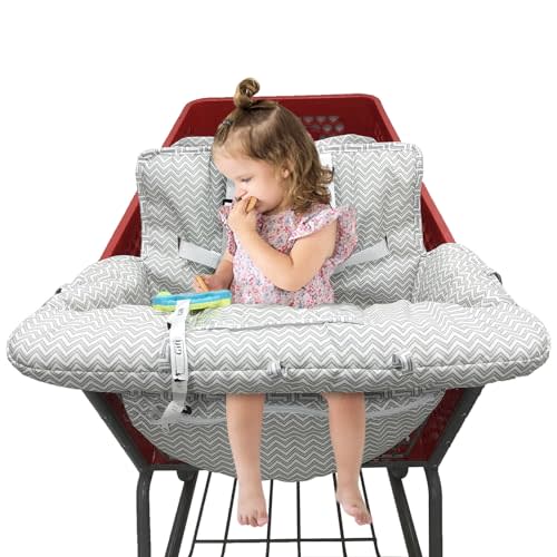 PandaEar Shopping Cart Cover for Baby, 2-in-1 Grocery Cart Seat Cover & Baby Highchair Cover for Infant, Toddler -Grey