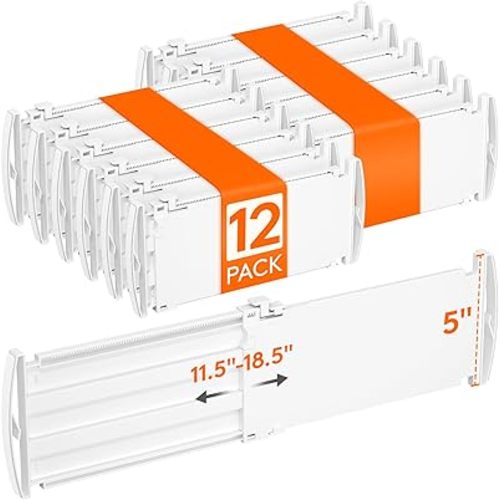 Lifewit 5" Tall 12 Pack Drawer Dividers, 30-47cm/11.5-18.5" Expandable Drawer Divider for Clothes, Adjustable Dresser Drawer Organizers, Drawers Separators for Dresser/Bathroom/Closet/Kitchen White
