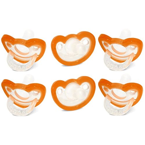 RaZbaby Jollypop Pacifier for Newborns & Up, USA Made, Natural Shaped Orthodontic Binky, Lovingly Shared in NICUs & Hospitals Worldwide, Medical-Grade 100% BPA-Free - 0-3 Months, 6 Pack - Orange