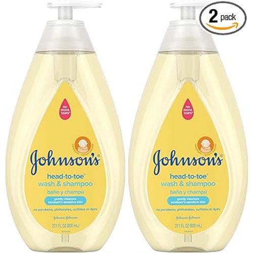 Johnson's Head-to-Toe Gentle Tear-Free Baby & Newborn Wash & Shampoo, Sulfate-, Paraben- Phthalate- & Dye-Free, Hypoallergenic Wash for Sensitive Skin & Hair, 27.1 fl. Oz (Pack of 2)