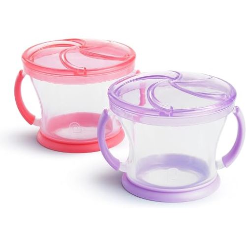 Munchkin Snack Catcher Toddler Snack Cups, No Spill, 2 Pack, Pink/Purple