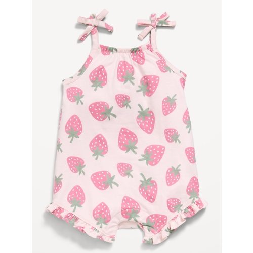 Printed Sleeveless Tie-Strap Romper for Baby