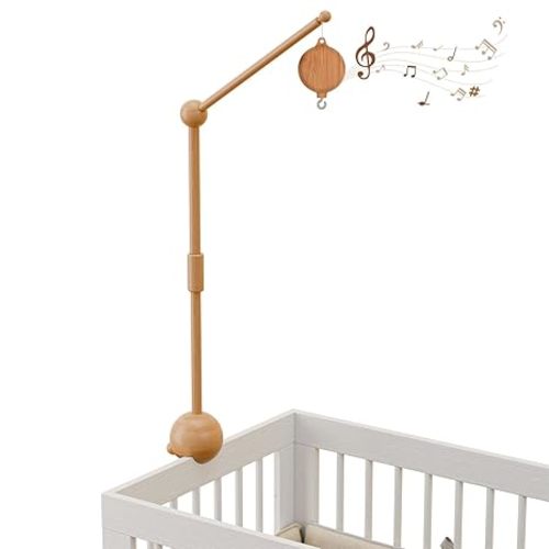 Crib Mobile Arm with Music Box,32.5 Inch White Crib Mobile Stand,Wooden Mobile Arm for Crib (2 Modes,360°Adjustable,100% Beech Wood) Baby Crib Mobile for Boy and Girl