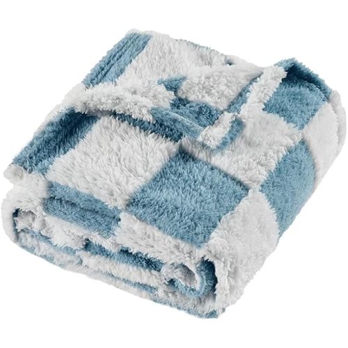 Fleece Baby Blanket for Boys 3D Checkerboard Design, Warm Cozy and Fluffy Infant Newborn Toddler Small Receiving Blankets for Crib Stroller, 30x40 Inches, Blue