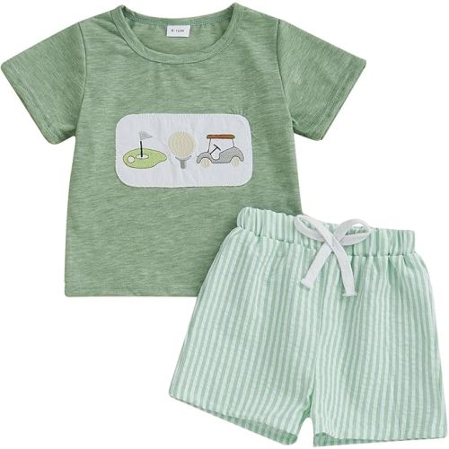 Toddler Baby Boy Golf Outfit Short Sleeve Funny Letter Print T Shirts + Shorts Set Infant Summer Clothes