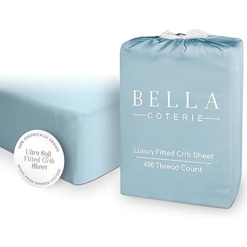 Bella Coterie Luxury Bamboo Viscose Crib Sheet | Organically Grown | Ultra Soft, Cooling for Better Sleep | Deep Pocket Fitted Sheet for Crib & Toddler Mattress | 100% Organically Grown [Coastal Blue]