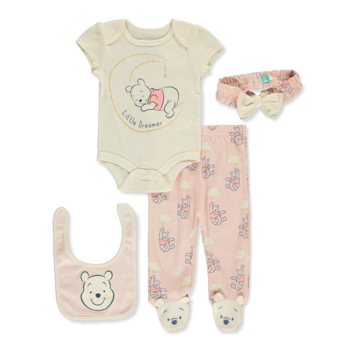Disney Winnie The Pooh Baby Girls' 4-Piece Layette Set Outfit - yellow, 0 - 3 months (Newborn)