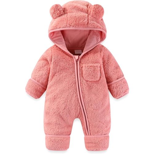 AiWMGL Newborn Baby Bear Outfit With Fold-Over Mittens and Footies Girls Boys Winter Fleece Clothes Hooded Romper Snowsuit