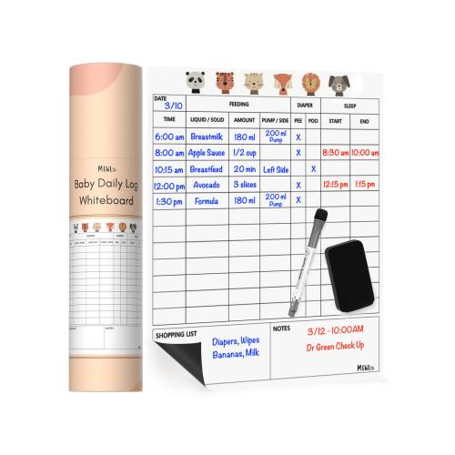 Mewl Daily Baby Log Whiteboard - Reusable Baby Chart to Track Feedings, Diapers & Sleep for New Parents, Nanny, Babysitter | 11 x14 in