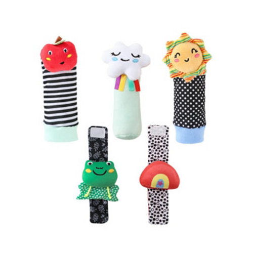 Montessori Baby Rattle Socks and Wrist Rattle Set, 5 Piece