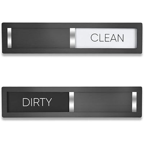 Dishwasher Magnet Clean Dirty Sign, HYF DESIGN Grade 304 Stainless Steel, Non-Scratch/Easy to Read & Slide/Strong Clean Dirty Magnet for Dishwasher, Extra Adhesive Tapes Included(Black-04)