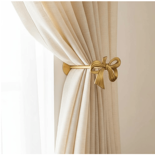 Brass Curtain Holdbacks (2 Pack) Gold Curtain Tieback Curtain Holders Backs Wall Hooks Pull Backs for Wall Mounted Home Decoration (Bow)