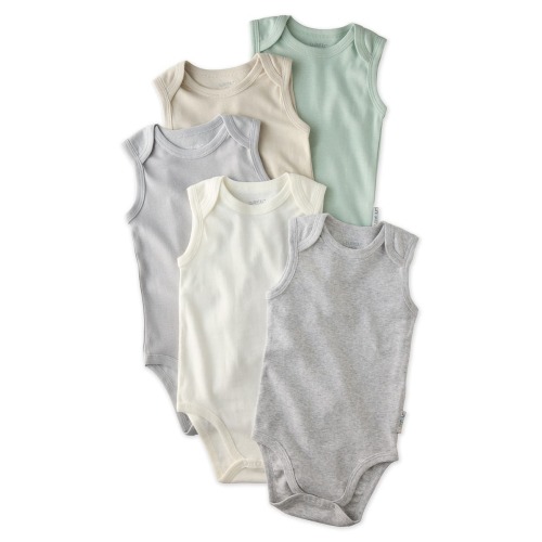 Sam Assorted 5-Pack Sleeveless Organic Cotton Bodysuits, 0-3M
