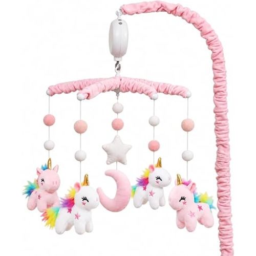 Baby Crib Mobile - Unicorn Crib Mobile for Girls with 28 Inches Mobile Arm and 35 Lullabies Musical Box, 3 Modes Digital, Volume Control, Essential Gift for Infant Bedroom Hanging Decor