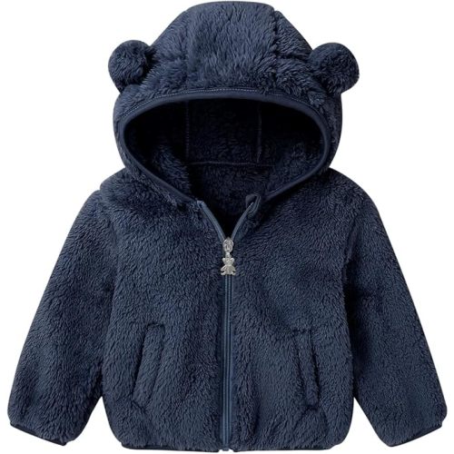 Baby Toddler Boys Girls Fleece Jacket with Hood Zip Up Cute Bear Coats for Infant Boys Girls Fuzzy Jacket with Ear 1-5T