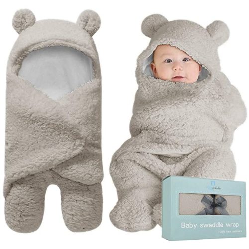 BlueMello Swaddle Blanket | Ultra-Soft Plush Essential for Infants 0-6 Months | Receiving Swaddling Wrap Grey | Ideal Newborn Registry and Toddler Boy Accessories | Perfect Baby Girl Shower Gift